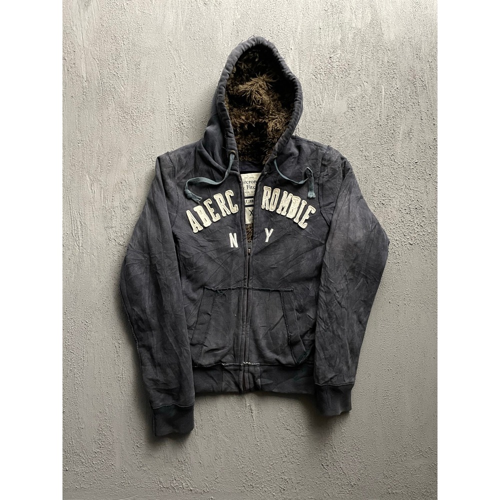 Vintage Abercrombie & Fitch Faux Fur Lined Wolf Jaw Jacket Mens XL Navy Blue Y2K